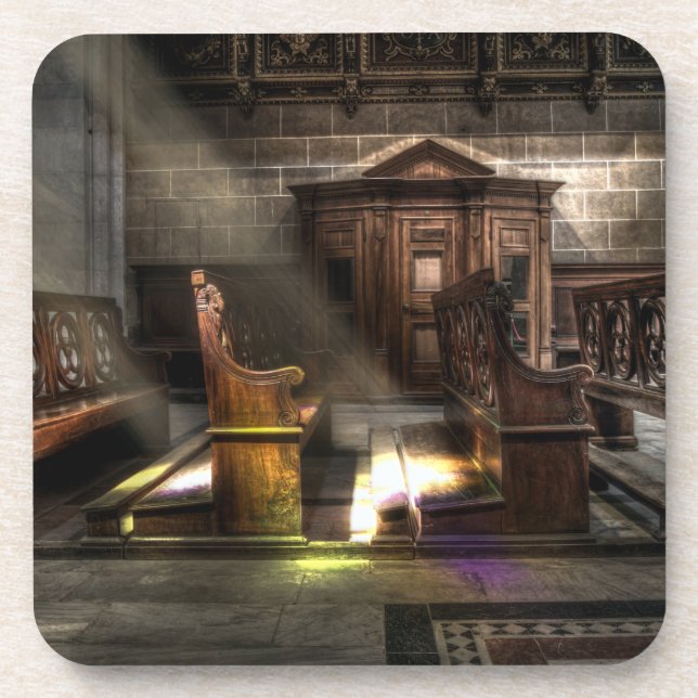 Dessous-de-verre Ancien banc de l'église en bois avec Kneeler (Devant)