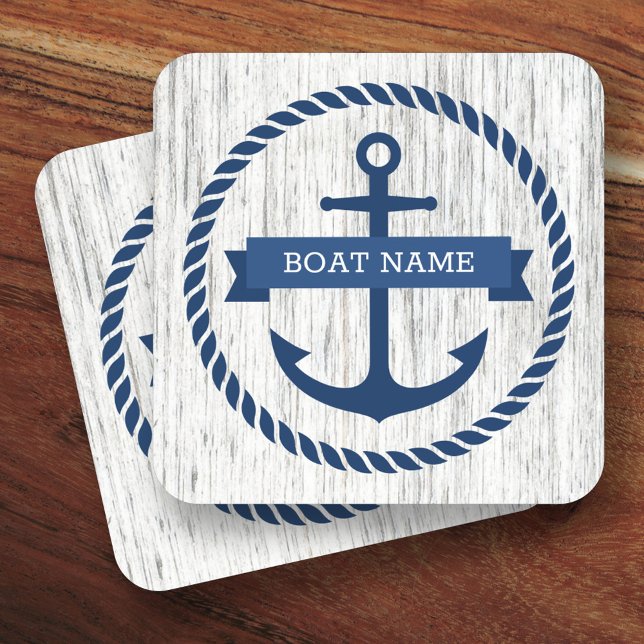 Dessous-de-verre Ancre corde frontière nom du bateau bois flotté ar (Créateur téléchargé)