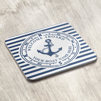 Dessous-de-verre Ancre nautique Compass Striped Boat Name