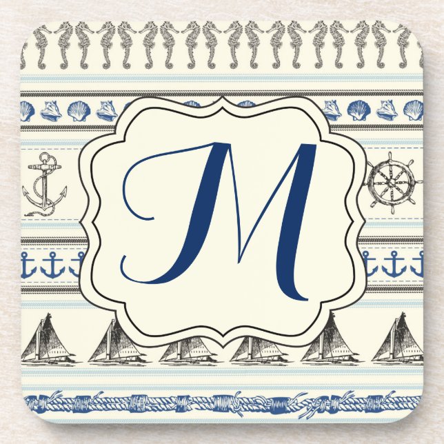 Dessous-de-verre Ancre nautique Rop Monogramme Boire Dessous de ver (Devant)