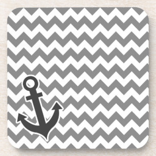Dessous-de-verre Ancre nautique sur Dark Grey Chevron