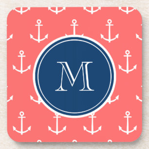 Dessous-de-verre Ancres blanches de corail motif, monogramme de