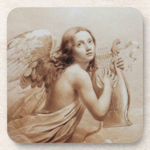 DESSOUS-DE-VERRE ANGE JOUER LYRA SUR LES NUAGES