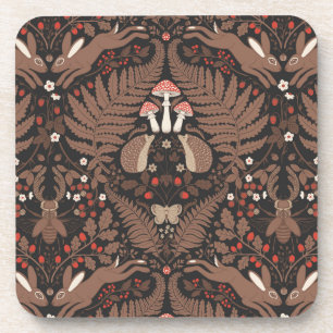 Dessous-de-verre Animaux et plantes de bois en rouge et brun