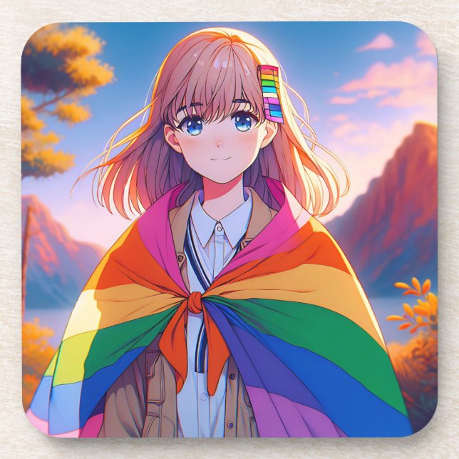 Dessous-de-verre Anime Girl avec LGBTQIA+ Cape (Devant)