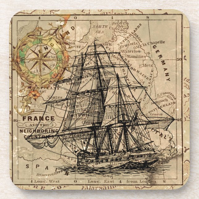 Dessous-de-verre Antique Vieux Général France Carte et Lithographie (Devant)