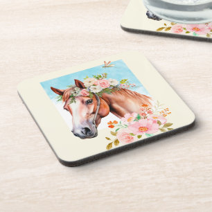 Dessous-de-verre Aquarelle Cheval et Fleurs 6