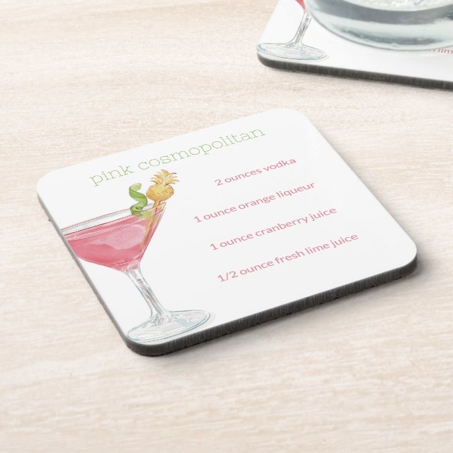 Dessous-de-verre Aquarelle Cocktail cosmopolite Recette (Côté gauche)