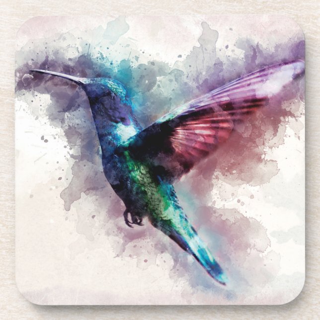 Dessous-de-verre Aquarelle colorée Colibri (Devant)