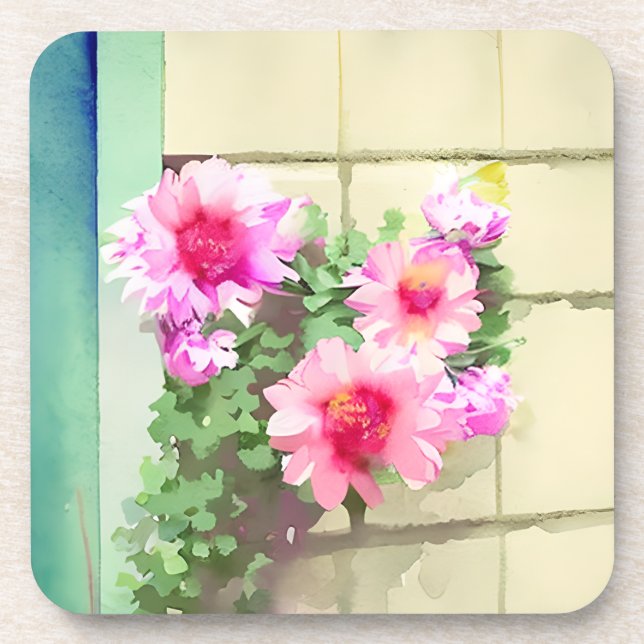 Dessous-de-verre Aquarelle Fleurs roses (Devant)
