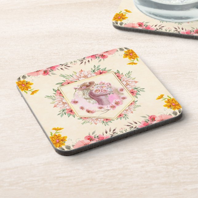 Dessous-de-verre Aquarelle Florale Art, Dame Du Printemps (Côté gauche)
