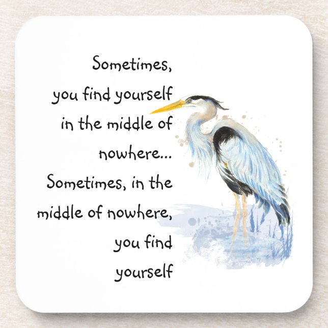Dessous-de-verre Aquarelle Great Blue Heron Citation Inspirante (Devant)
