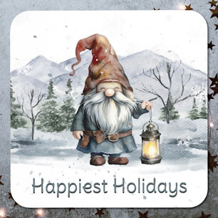 Dessous-de-verre Aquarelle hiver Gnome de Noël