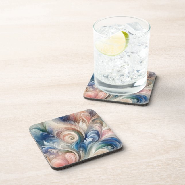 Dessous-de-verre Aquarelle Imaginaire Floral Pastel Bleu & Crème (Côté Droit)