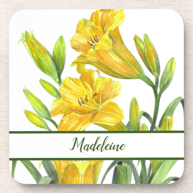 Dessous-de-verre Aquarelle Jaune Lys Jaune Portrait Fleur (Devant)