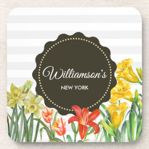 Dessous-de-verre Aquarelle Jaune Orange Fleurs de printemps Design