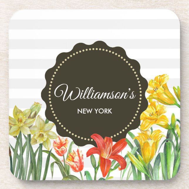 Dessous-de-verre Aquarelle Jaune Orange Fleurs de printemps Design (Devant)