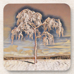Dessous-de-verre Aquarelle moderne des arbres enneigés colorés
