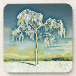 Dessous-de-verre Aquarelle moderne des arbres enneigés colorés