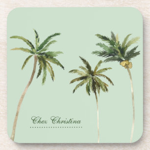 Dessous-de-verre Aquarelle Palmiers Tropical Personnalisé Vert