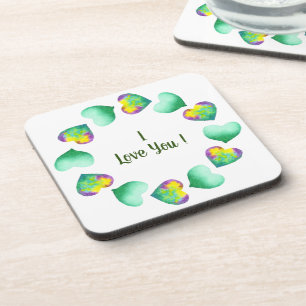 Dessous-de-verre Aquarelle romantique Cute Vert Saint Valentin
