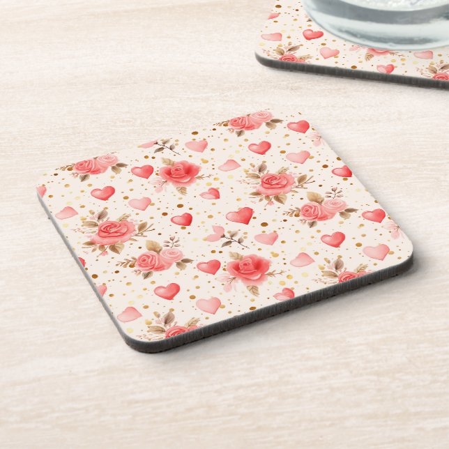 Dessous-de-verre Aquarelle rose de Valentine Roses et coeurs (Côté gauche)