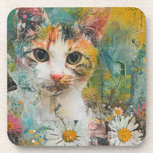 Dessous-de-verre Aquarelle Vintage Chat Abstrait (3)