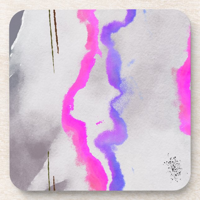 Dessous-de-verre Aquarelle violet et rose Abstrait (Devant)