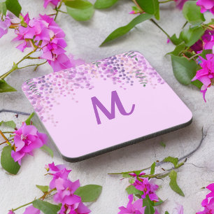 Dessous-de-verre Aquarelle violette pâle Look Wisteria avec initial