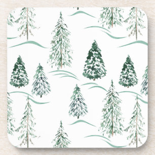 Dessous-de-verre Aquarelles de Noël. Forêt d'hiver.