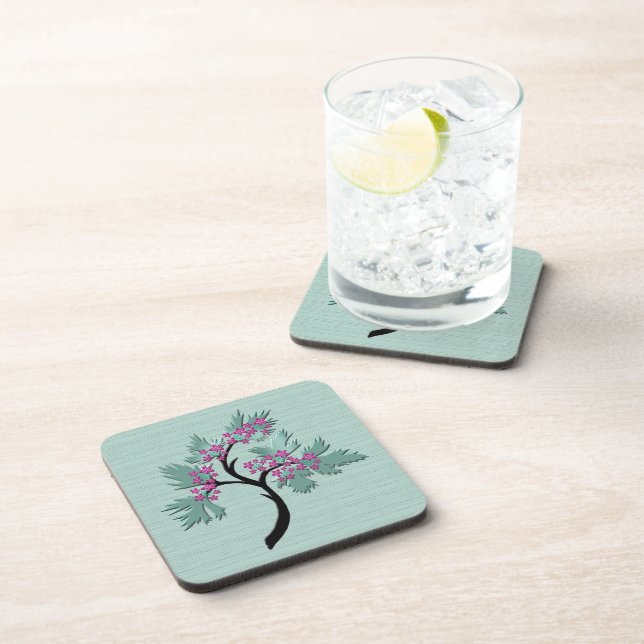 Dessous-de-verre Arbre à fleurs gracieux vert + Plum Set de 6 (Côté Droit)