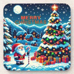 Dessous-de-verre Arbre de Noël 8 bits & Père Noël