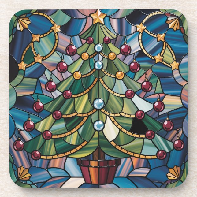 Dessous-de-verre Arbre de Noël en verre coloré de style Tiffany (Devant)