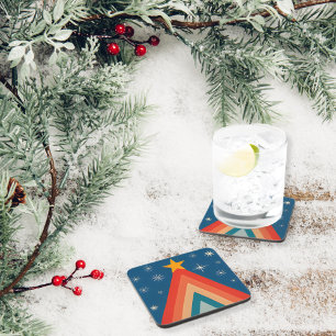 Dessous-de-verre Arbre de Noël minimaliste rouge et bleu rétro groo