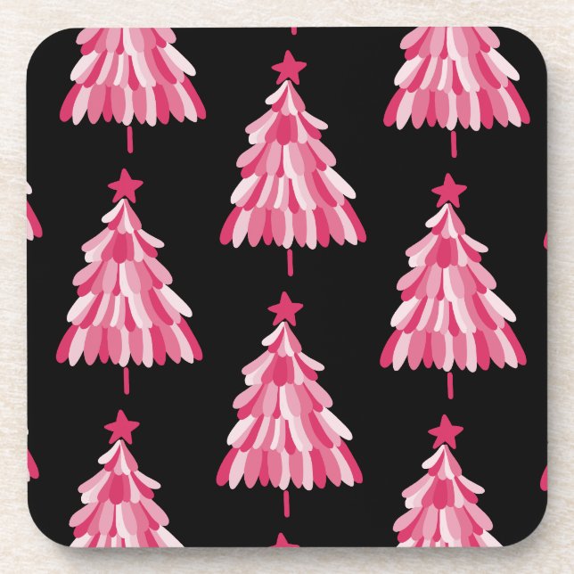 Dessous-de-verre Arbre de Noël noir rose (Devant)