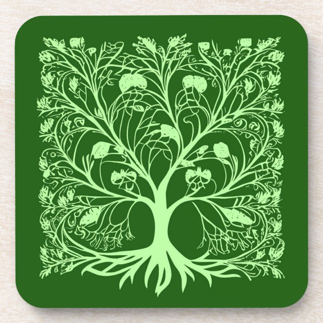 Dessous-de-verre Arbre de vie #3 Vert clair et foncé (Devant)