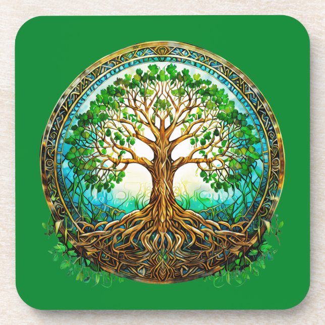 Dessous-de-verre Arbre de vie celtique en vert émeraude (Devant)