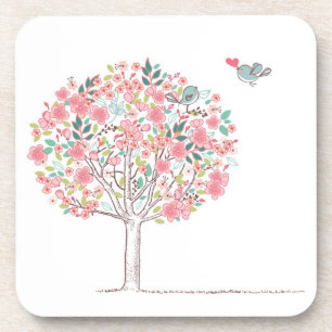 Dessous-de-verre Arbre et oiseaux de floraison dans l'amour