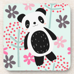 Dessous-de-verre Arbres, fleurs et ours de panda
