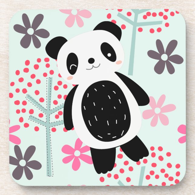 Dessous-de-verre Arbres, fleurs et ours de panda (Devant)