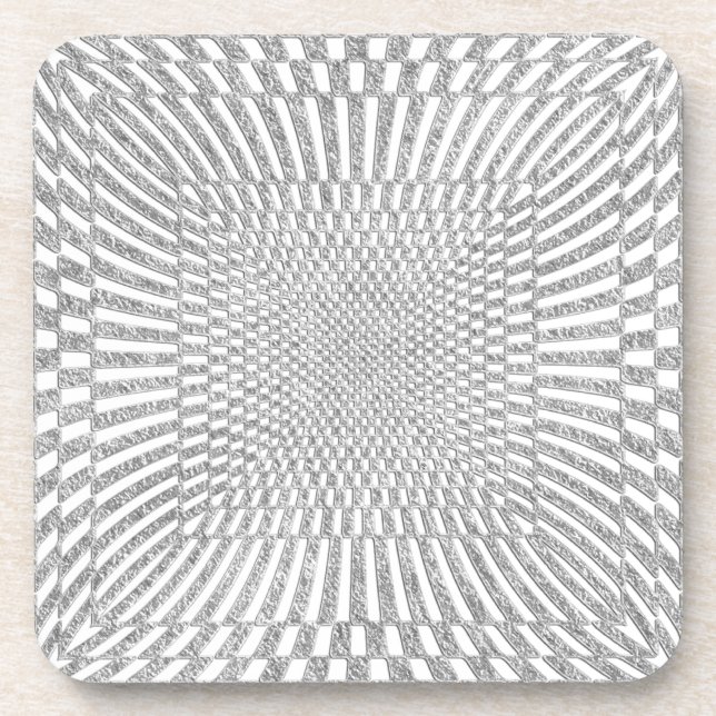 Dessous-de-verre Argent et motif Checkered tordu par blanc (Devant)