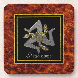 Dessous-de-verre Argent et or siciliens de Trinacria votre nom