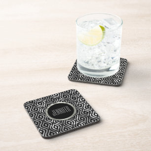 Dessous-de-verre Argent noir et métallique monogramme géométrique