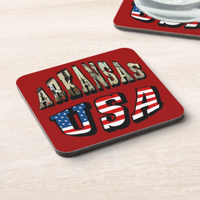 Dessous-de-verre Arkansas Picture et USA Flag Text (Côté gauche)
