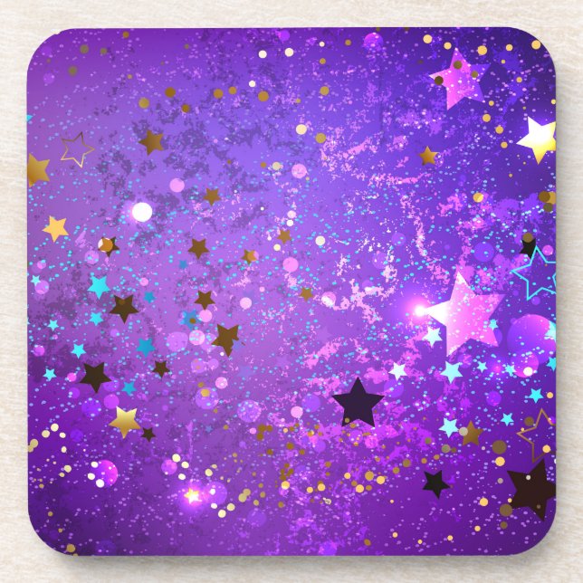 Dessous-de-verre Arrière - plan de feuille violet avec étoiles (Devant)