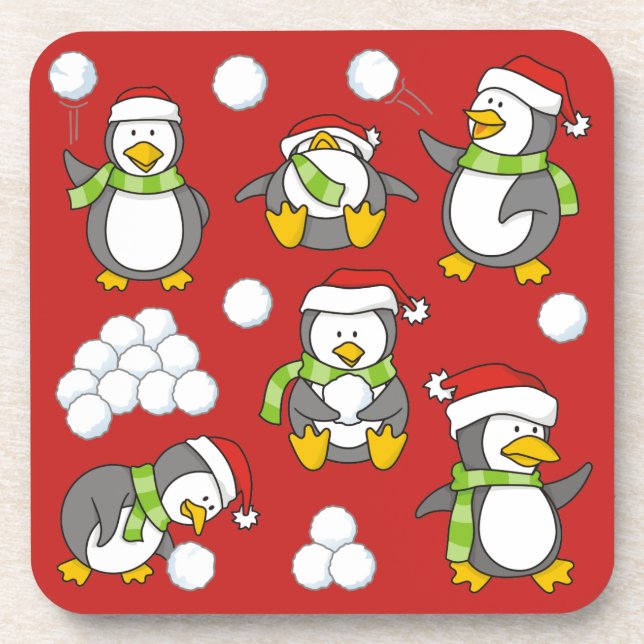 Dessous-de-verre Arrière - plan de pingouins de Noël (Devant)