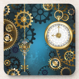 Dessous-de-verre Arrière - plan turquoise à vapeur avec engrenages