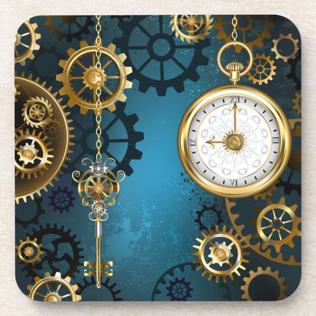 Dessous-de-verre Arrière - plan turquoise à vapeur avec engrenages (Devant)