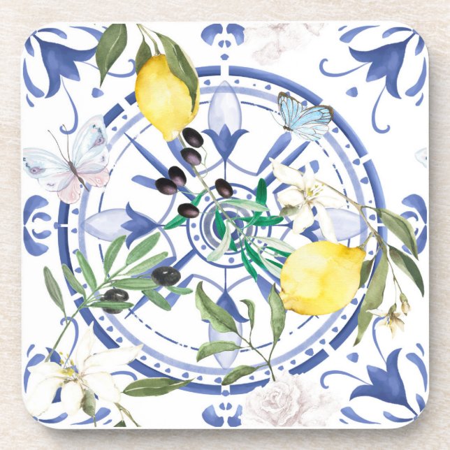 Dessous-de-verre Arrondi, orné, tuile espagnole, méditerranéenne, c (Devant)