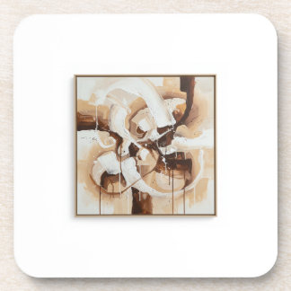 Dessous-de-verre Art abstrait aux couleurs blanches, beige et marro
